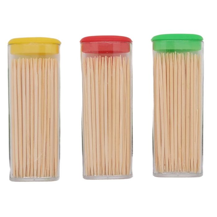 Handy Housewares 3-pack Toothpick Travel Storage Containers with Dispenser Lids - Includes 150 Natural Wood Toothpicks