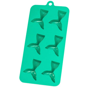 HIC Green Silicone Mermaid Tail Shape Ice Cube Tray and Baking Mold - Makes 6 Cubes