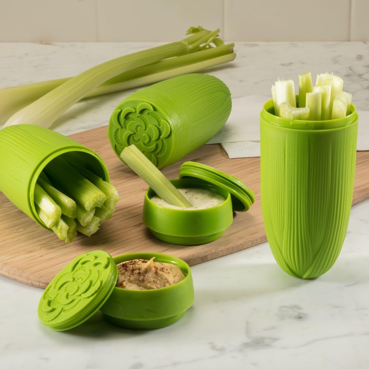 Hutzler 2-Pack Celery and Dip Healthy Snack To-Go Travel Storage Container  -New.