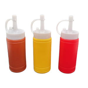 Handy Housewares 3 pc Squeezable Picnic Condiment Mini 4 oz. Squeeze Dispenser Storage Bottles - Great for Ketchup Mustard and BBQ Sauce!