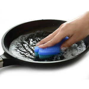 Norpro Silicone Dish Brush - Double Sided Multi Use Veggie Scrubber Pot Holder - Blue (Fish)