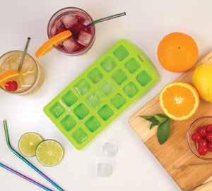 HIC Green Silicone Square Shape Ice Cube Tray and Baking Mold - Makes 18 Cubes