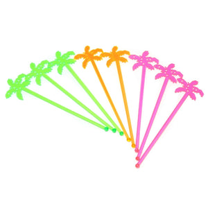 Chef Craft 8 Piece 7" Long Plastic Palm Tree Cocktail Drink Stirrer Set - Assorted Colors