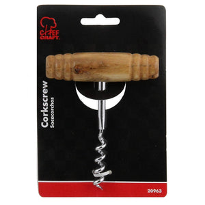 Chef Craft T-Shaped Corkscrew with Wooden Handle - Simply Screw into Cork and Pull
