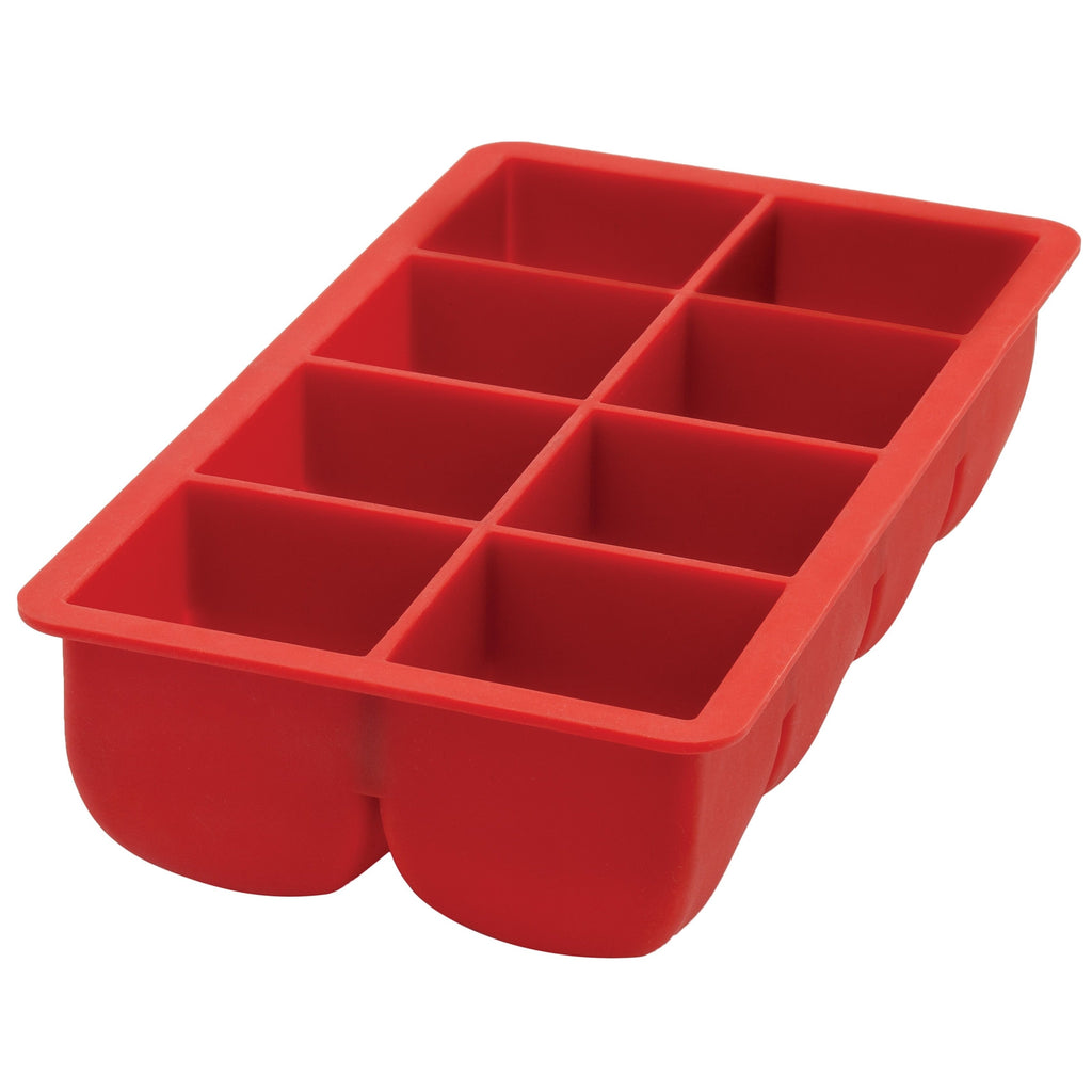 HIC Red Silicone Big Block Ice Cube Tray and Baking Mold - Makes 8 Oversized Cubes