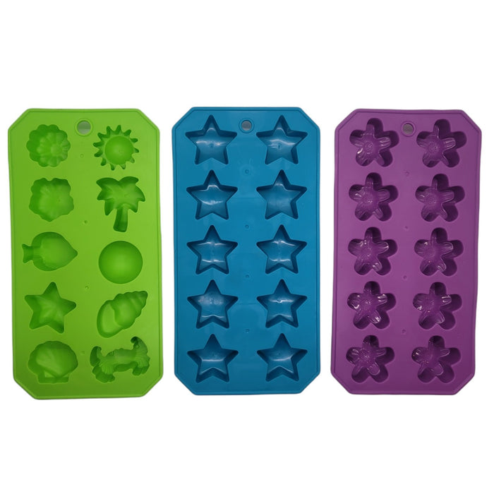 Chef Craft 3pc Flexible Thermoplastic 10-Cube Ice Cube Tray Set - Fun Flower, Beach and Star Shapes
