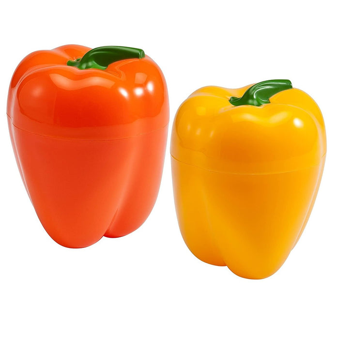 Hutzler Pepper Saver Keeper Storage Container - Keeps Fresh Longer - 2 Pack - Orange & Yellow
