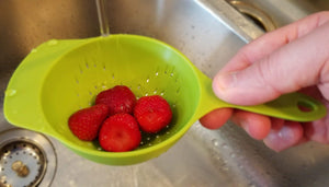 Handy Housewares 2 Piece Nesting Mini Food Colander Set - Great for Straining Berries, Pasta, Veggies and More