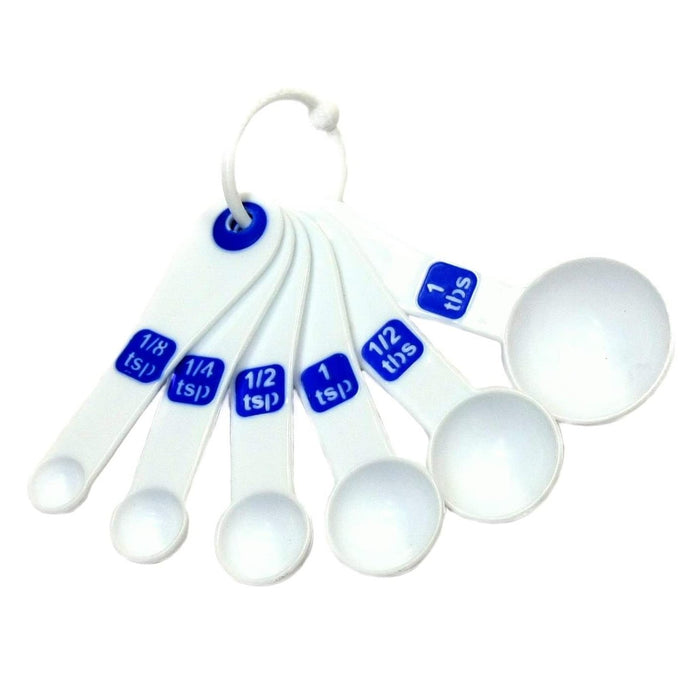 Chef Craft EZ-Read Large Print Plastic 6 Piece Measuring Spoon Set, 1/8 tsp, 1/4 tsp, 1/2 tsp, 1 tsp, 1/2 tbsp, 1 tbsp, White with Blue