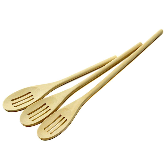 Chef Craft 3pc Maple Wood Kitchen / Mixing Slotted Spoon Set - 10, 12 & 14 inch