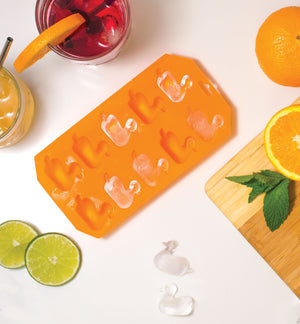 HIC Orange Silicone Duck Shape Ice Cube Tray and Baking Mold - Makes 10 Cubes