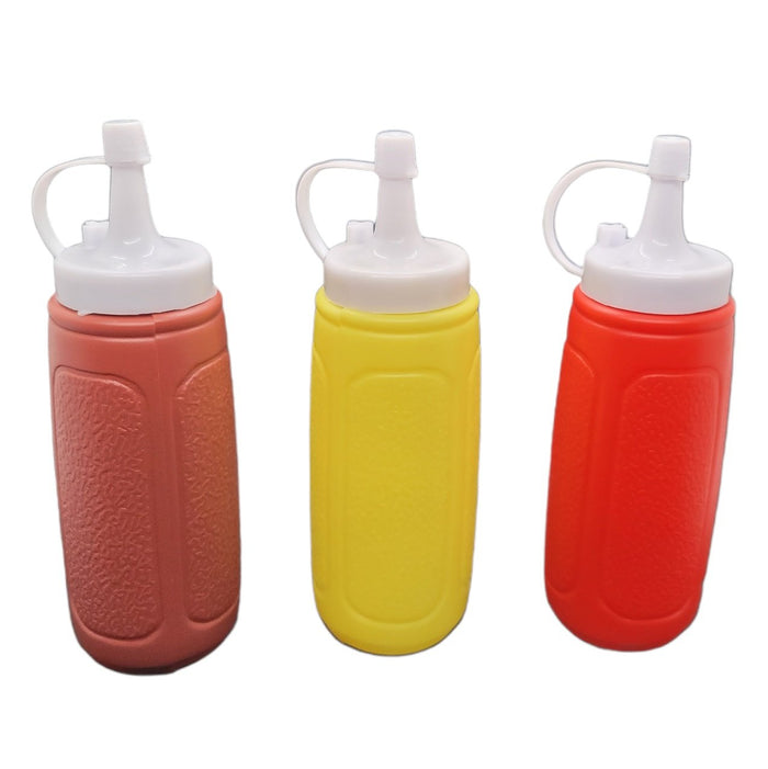 Handy Housewares 3 pc Squeezable Picnic Condiment 8 oz. Squeeze Dispenser Storage Bottles - Great for Ketchup Mustard and BBQ Sauce!
