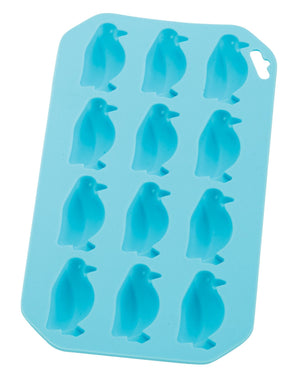 HIC Blue Silicone Penguin Shape Ice Cube Tray and Baking Mold - Makes 12 Cubes