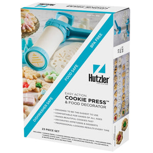 Hutzler 23pc Easy Action Cookie Press and Food Decorator Set - For Simple Decorating of Appetizers and Desserts