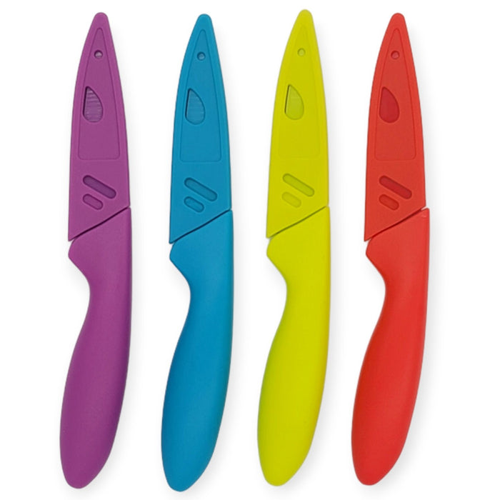Handy Housewares 4pc Colorful Paring Knife Set with Sheath Covers