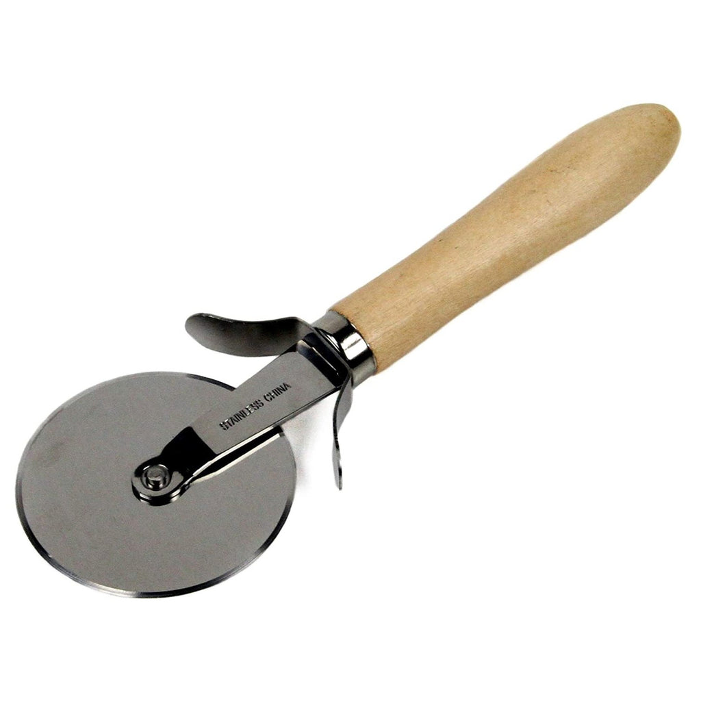 Chef Craft Pizza Cutter with Wood Handle, 2.5" Stainless Steel Blade Slicer Wheel and Thumb Guard