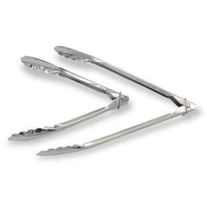 Handy Housewares 2-Piece Scalloped Metal Barbecue BBQ Tongs Set - 11" and 9" Long