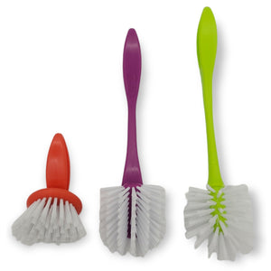 Handy Housewares 3 Piece Durable Dish Cleaning Scrubbing Brush Set - Multiple Brush Sizes