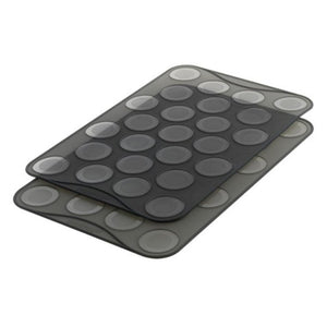 Mastrad Macaron Baking Sheet Set of 2 - Silicone Cookie Sheets with 25 Small Ridges and Filling Marks - Dishwasher Safe, Heat Resistant