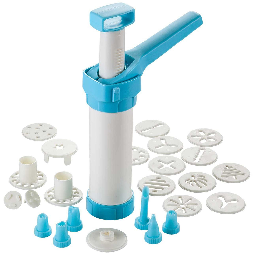 Hutzler 23pc Easy Action Cookie Press and Food Decorator Set - For Simple Decorating of Appetizers and Desserts