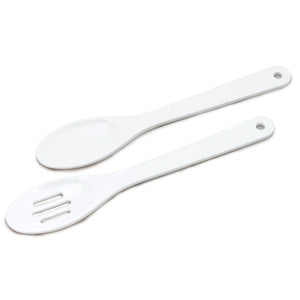Chef Craft 2 Piece 11.5" White Plastic Poly Mixing Spoon & Slotted Spoon Set