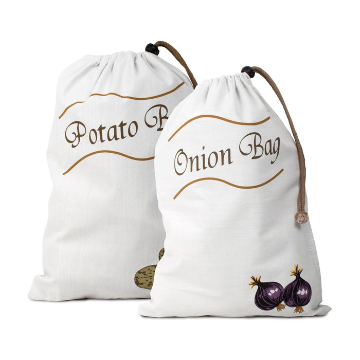 HIC Reusable Potato & Onion Saver Bag Set with Drawstring Closure - Stays Fresh Longer