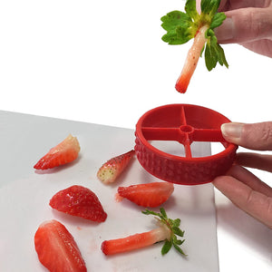 PushBerry 2-in-1 One Step Kid-Friendly Strawberry Stem Removal, Hull and Slicer Tool
