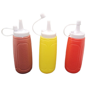 Handy Housewares 3 pc Squeezable Picnic Condiment 8 oz. Squeeze Dispenser Storage Bottles - Great for Ketchup Mustard and BBQ Sauce!