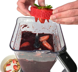 PushBerry 2-in-1 One Step Kid-Friendly Strawberry Stem Removal, Hull and Slicer Tool