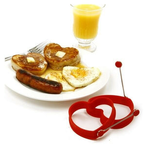 Norpro Nonstick Silicone Heart Shaped Pancake and Egg Rings with Handles - Red