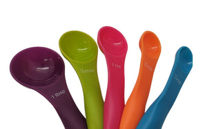 Handy Housewares 5 Piece Colorful Plastic Nesting Measuring Spoon Set - 1/4 tsp to 1 tbsp for Dry or Liquid Ingredients