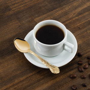 HIC 4.5" Traditional Gold Plated Demi Spoon - Stirring Coffee Espresso Demitasse