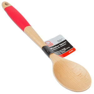 Chef Craft 14" Long Beechwood Wooden Kitchen Mixing Spoon with Silicone Handle