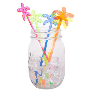 Chef Craft 8 Piece 7" Long Plastic Palm Tree Cocktail Drink Stirrer Set - Assorted Colors