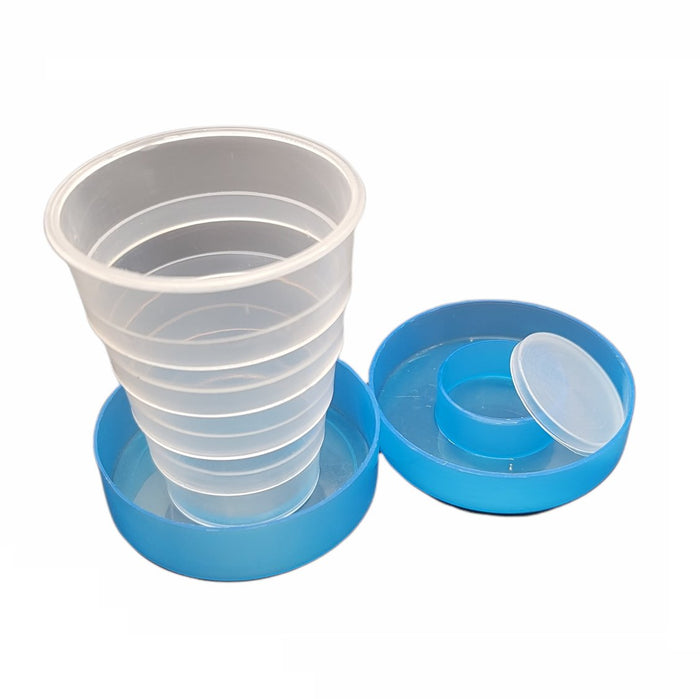 Travel Size Collapsible Drinking Cup and Built In Pill Box Case - Blue