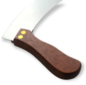 Handy Housewares 10-inch Curved Stainless Steel Blade Chopping Knife with Double Wooden Handles