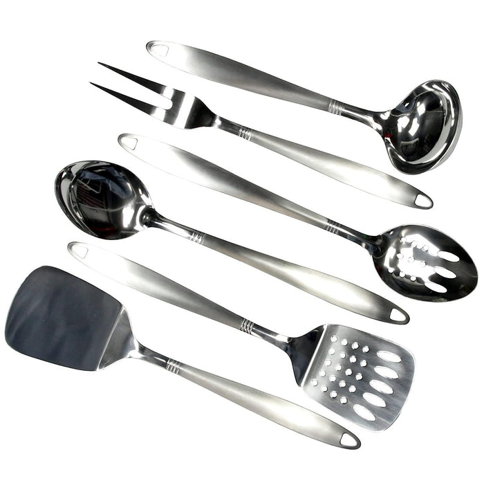 Chef Craft 6pc Stainless Steel Kitchen Cooking Tool Set - Solid Turner, Slotted Turner, Basting Spoon, Slotted Spoon, Serving Fork & Ladle