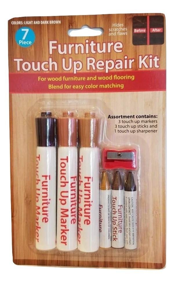 Handy Housewares 7 Piece Wood Touch Up Repair Kit - For Wood Furniture & Flooring - 3 Markers, 3 Sticks and 1 Sharpener