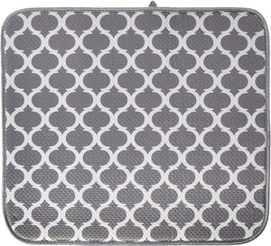 Norpro 16" x 18" Washable Microfiber Dish Drainer Glass Drying Mat Pad - Grey Trellis Pattern