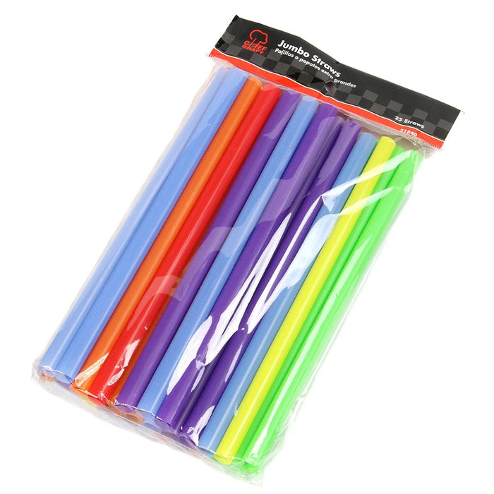 Chef Craft 25 Piece Large Diameter Plastic 9" Long Jumbo Straws Pack - Assorted Colors