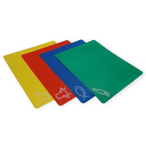 Handy Housewares 4pc Flexible Cutting Mat Set - Veggie, Fish, Beef and Poultry Cutting Mat Set, 11.75 x 9.75 Inches