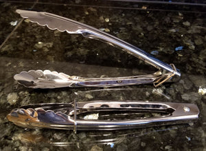 Handy Housewares 2 Piece 7" Mini Metal Scalloped Grip Kitchen Serving Tongs Set with Sliding Locks