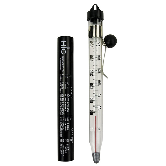 HIC Easy-Read Glass Tube Candy / Jelly Deep Fry Thermometer with Protective Sheath and Temperature Guide