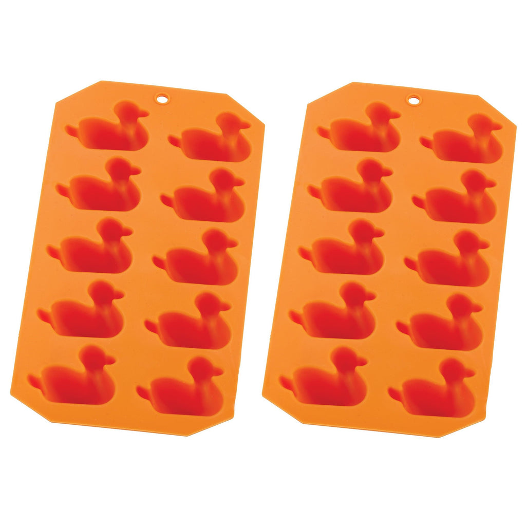 HIC Orange Silicone Duck Shape Ice Cube Tray and Baking Mold - Makes 10 Cubes