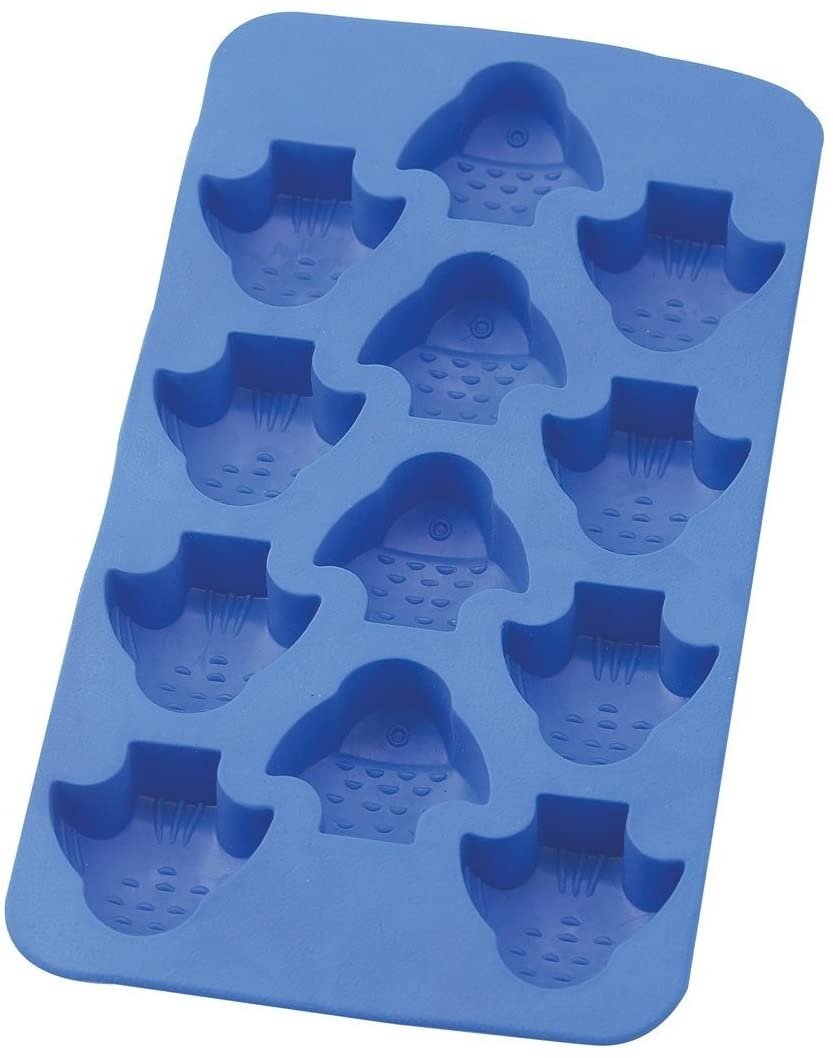 HIC Blue Silicone Fish Shape Ice Cube Tray and Baking Mold - Makes 12 Cubes