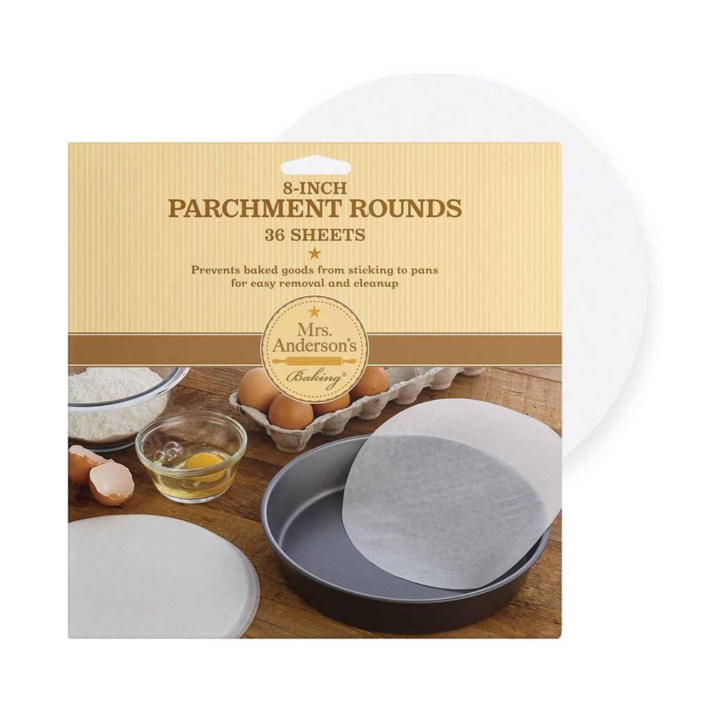 Mrs Anderson's 8" Rround Cake Bleached Parchment Paper, Prevents Sticking, Easy Removal & Cleanup - 36 Sheets