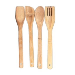 Handy Housewares 4-Piece Bamboo Kitchen Utensil Tools Set - Spatula, Spoons and Slotted Turner