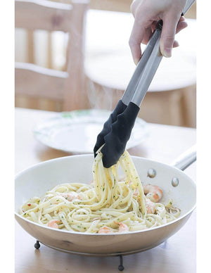 Mastrad 11" Stainless Steel Silicone Tipped Self-Standing Quick Serving Tongs - Black