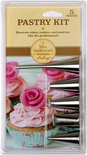 Mrs Anderson's 5pc Pastry Cake Cookie Stainless Steel Icing Decorating Tips Set