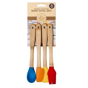 Mrs Anderson's 4pc Bamboo & Silicone Mini Tool Set - Spatula Baster Spoon Scraper